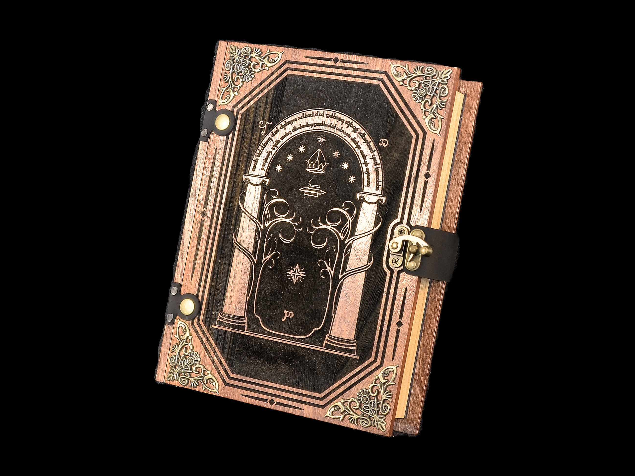 Mystic Doors of Durin dice box in Red Oak